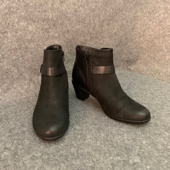 Rockport Cobb Hill Women’s Black Leather Strap Side Zip Ankle Boots - Picture 2 of 10